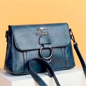 New - Vintage Inspired -Faux Leather Multi Pocket Shoulder /Crossbody Bag - Blue
